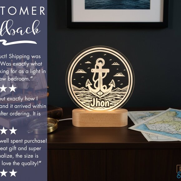 Nautical Anchor Custom Name Light | Personalized LED Decor | Kids Gift - Picture 7 of 8